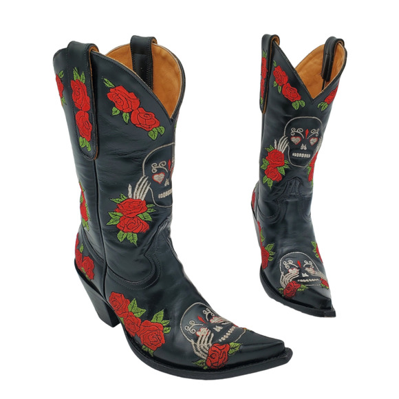 Old Gringo See No Evil Skull & Rose Cowboy Cowgirl Boots - Picture 2 of 12